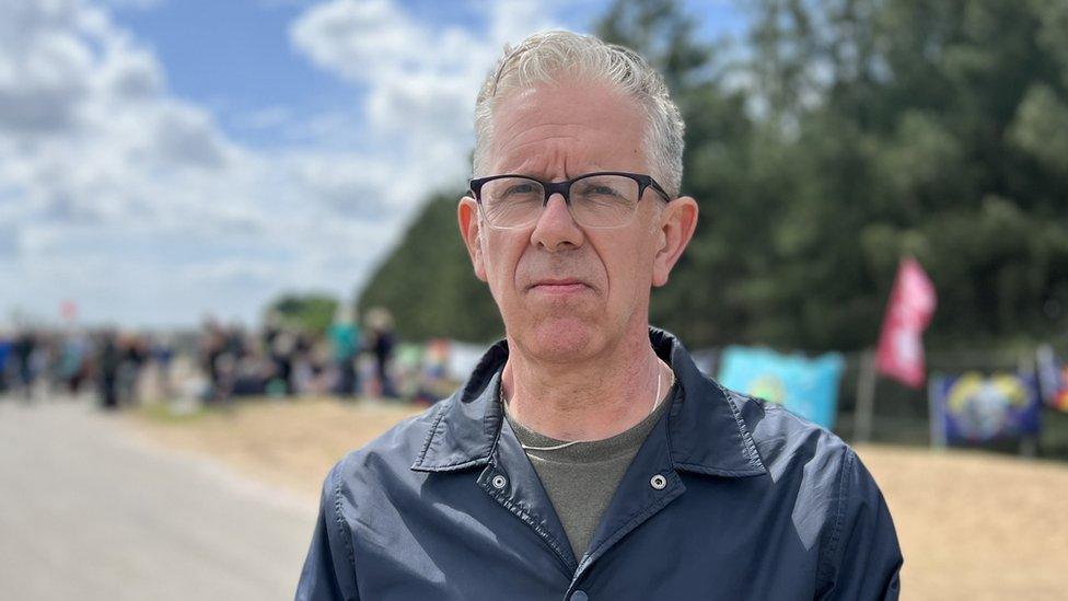 Chris Nineham, Vice Chair of Stop the War Coalition, at Lakenheath, Suffolk