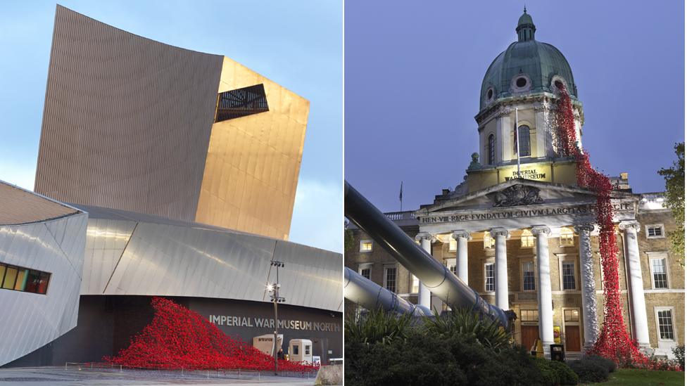 Wave sculpture at IWM North and Weeping Window at IWM London