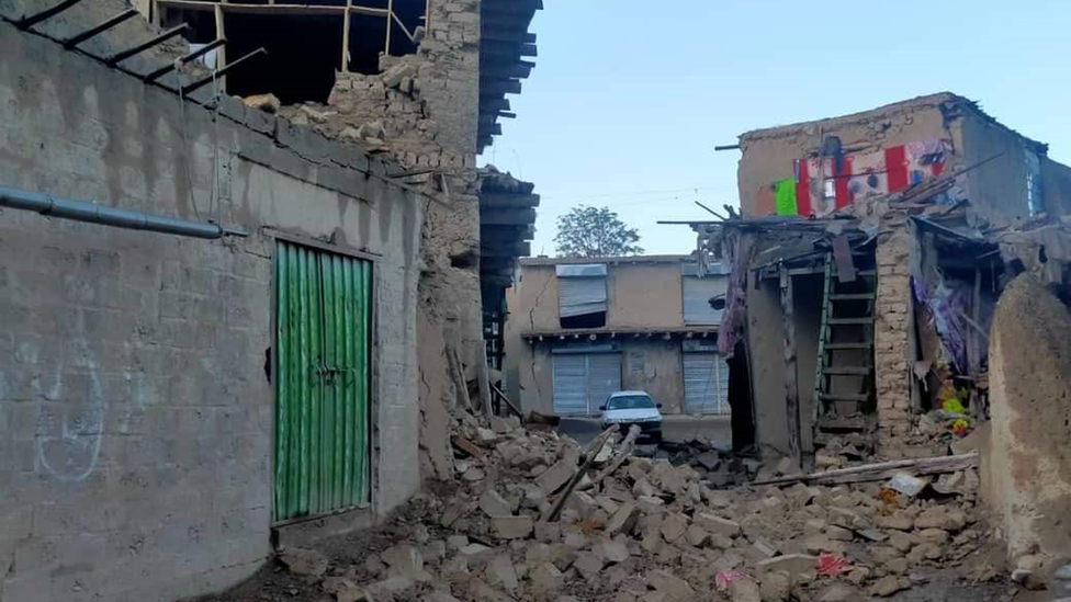 Destroyed homes and buildings in the Gayan District in Paktika