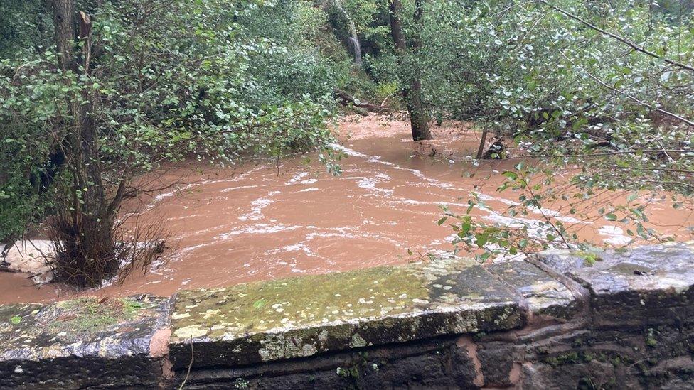 The brook near to where a man was swept away in fast-flowing flood water and died