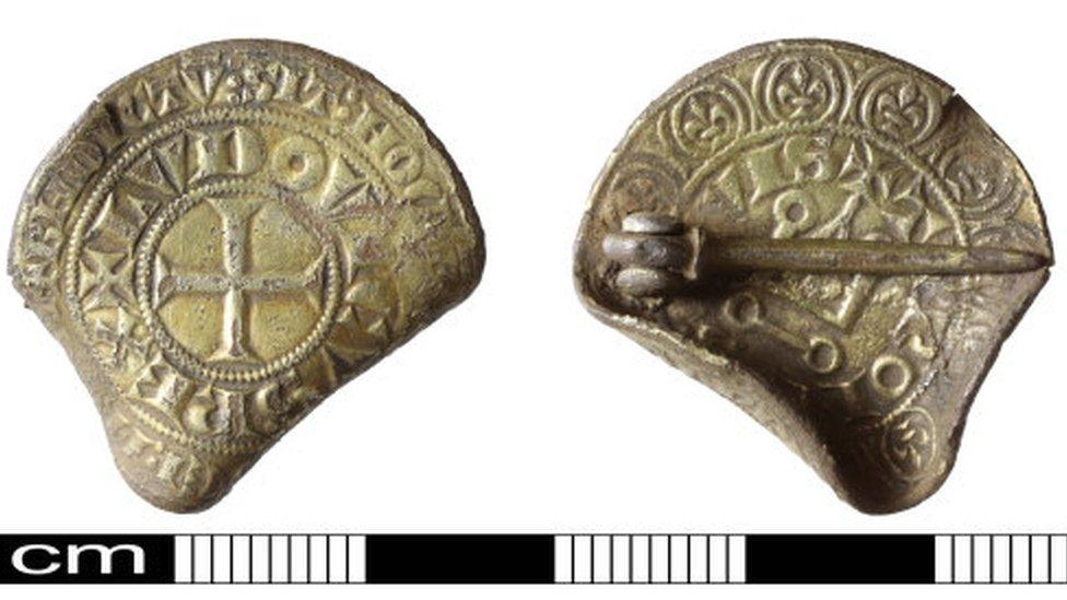 Medieval gilded silver coin brooch