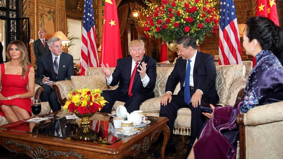 US President Donald Trump and First Lady Melania Trump welcome Chinese President Xi Jinping and First Lady Peng Liyuan