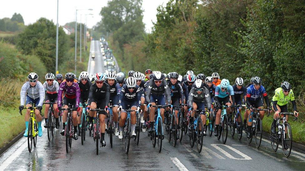 The peloton in action during Stage Two of the AJ Bell Women's Tour of Britain