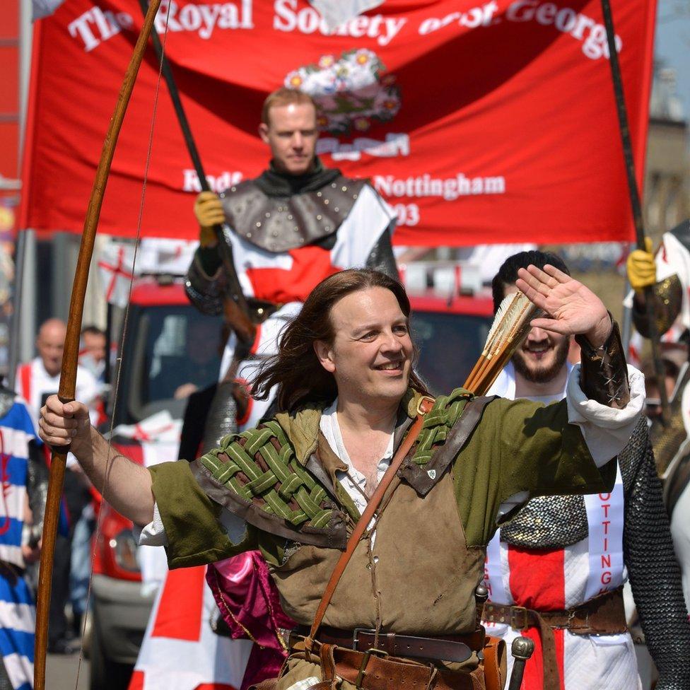 Nottingham's official Robin Hood, Tim Pollard, during a St George's Day parade