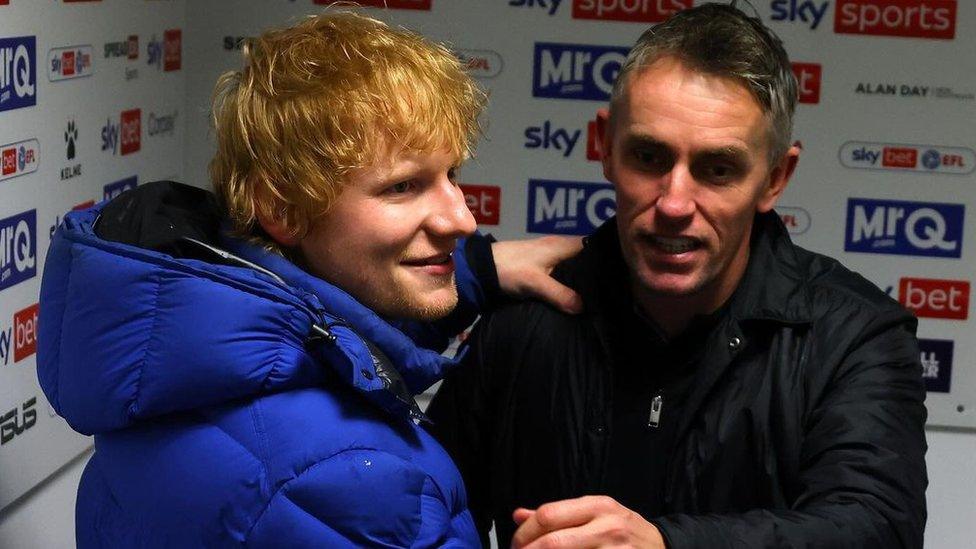 Ed Sheeran with Kieran McKenna at Vicarage Road, Watford