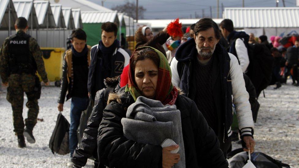 Migrants at reception centre in Macedonia