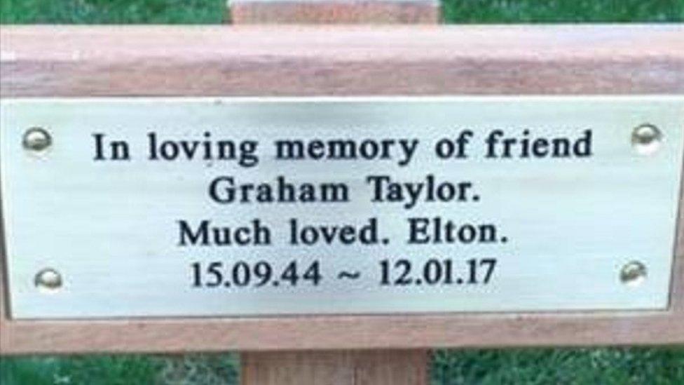 Elton John tribute plaque to Graham Taylor