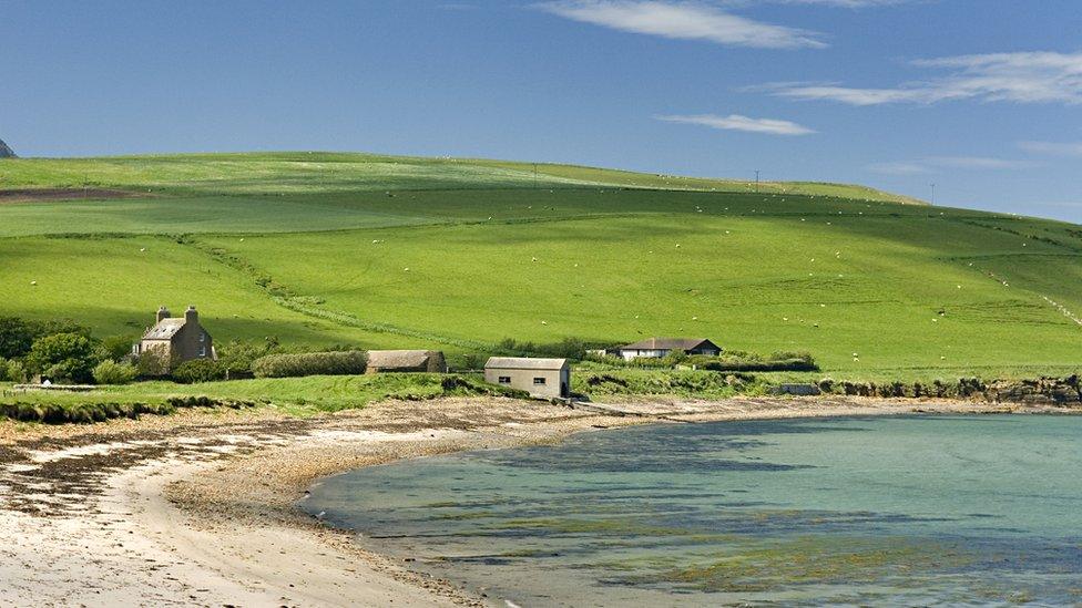 Farm houses on the northern coast of Hoy, Orkney Islands