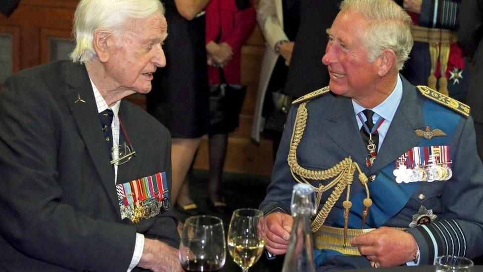 The Prince of Wales and Tom "Ginger" Neil, who has died aged 97