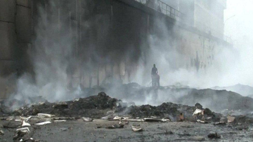 View of the CNE warehouse which caught fire on Saturday 7 March 2020