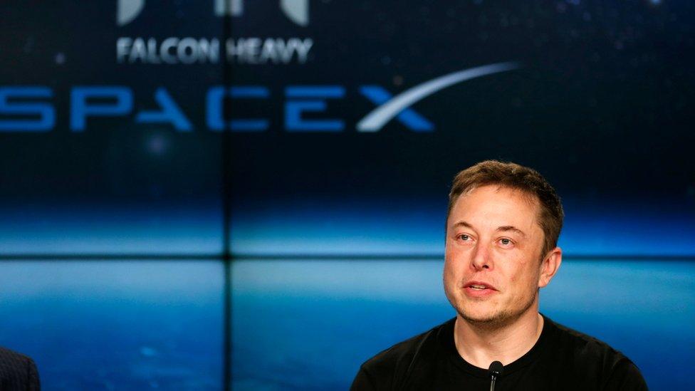 SpaceX founder Elon Musk speaks at a press conference following the first launch of a SpaceX Falcon Heavy rocket at the Kennedy Space Center in Cape Canaveral, Florida, U.S.