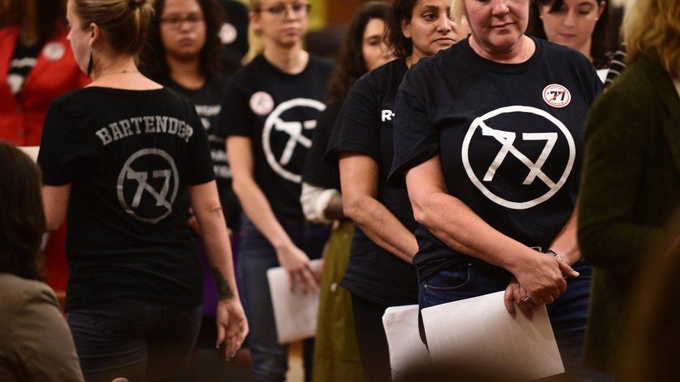 Witnesses submit their testimonies before testifying before the DC Council in Washington, D.C., September 17, 2018