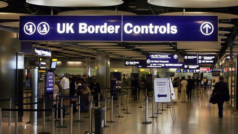 UK Border controls sign at Heathrow Airport