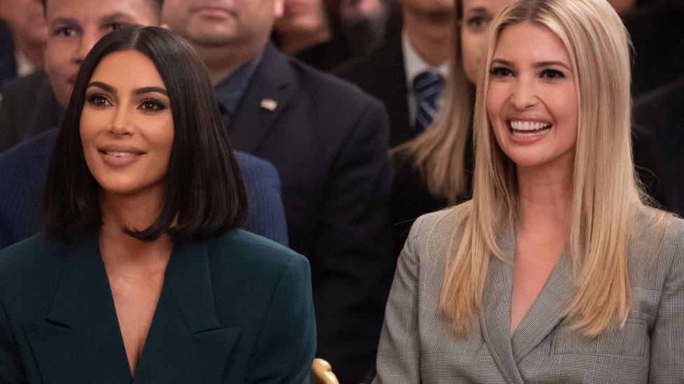 Ivanka Trump with Kim Kardashian(L)at the White House in 2019.