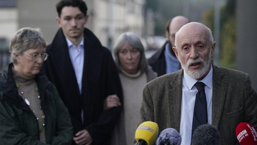 Charles Little speaks outside the inquest into the deaths of his in-laws Michael and Lilian Cawdery, at Banbridge Courthouse, Co Down.