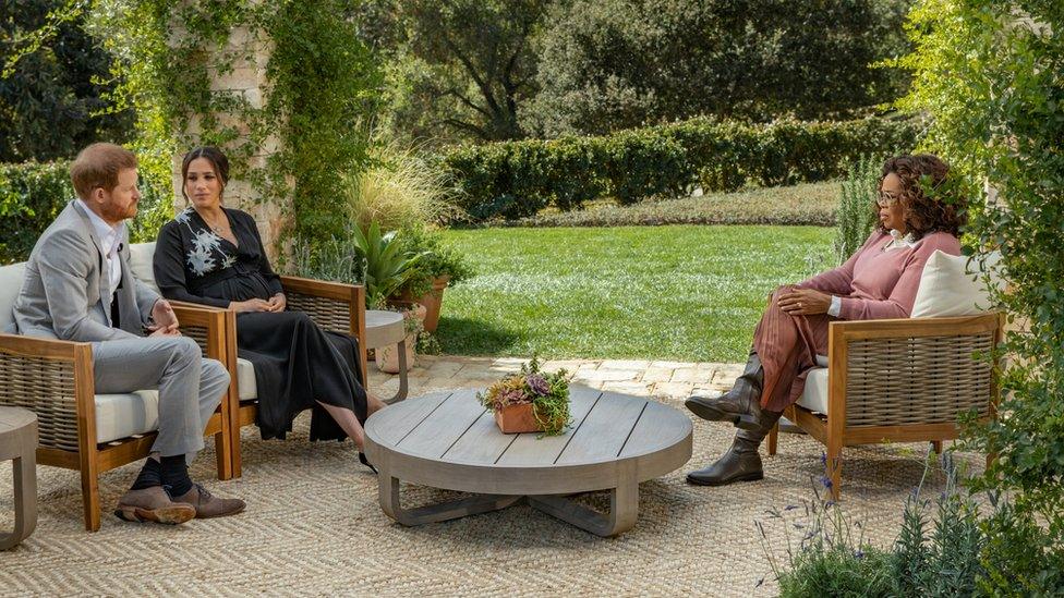 The Duke and Duchess of Sussex talk to Oprah Winfrey.