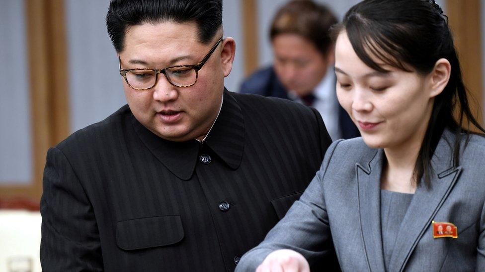 North Korean leader Kim Jong Un and his sister Kim Yo Jong attend a meeting with South Korean President Moon Jae-in at the Peace House at the truce village of Panmunjom inside the demilitarized zone separating the two Koreas, South Korea, April 27, 2018