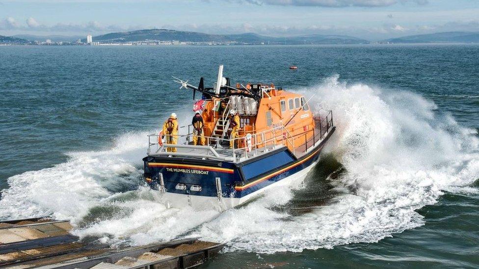 The Mumbles lifeboat being launched