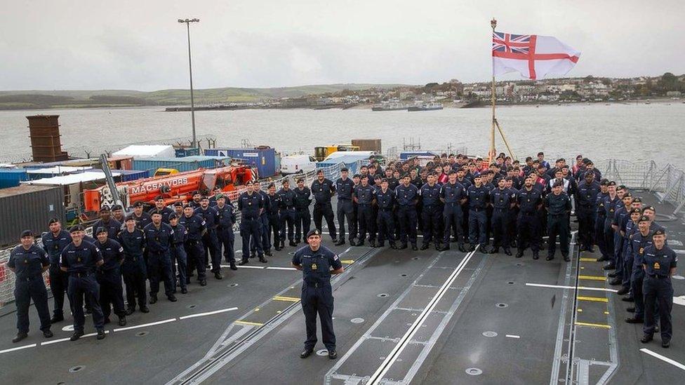 The ships company gathered on the deck of HMS St Albans