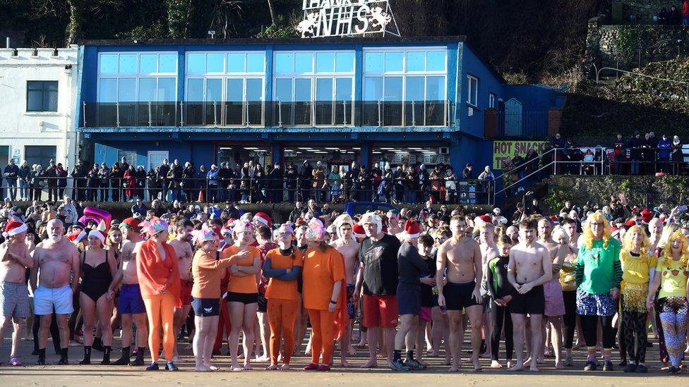 swimmers on beach