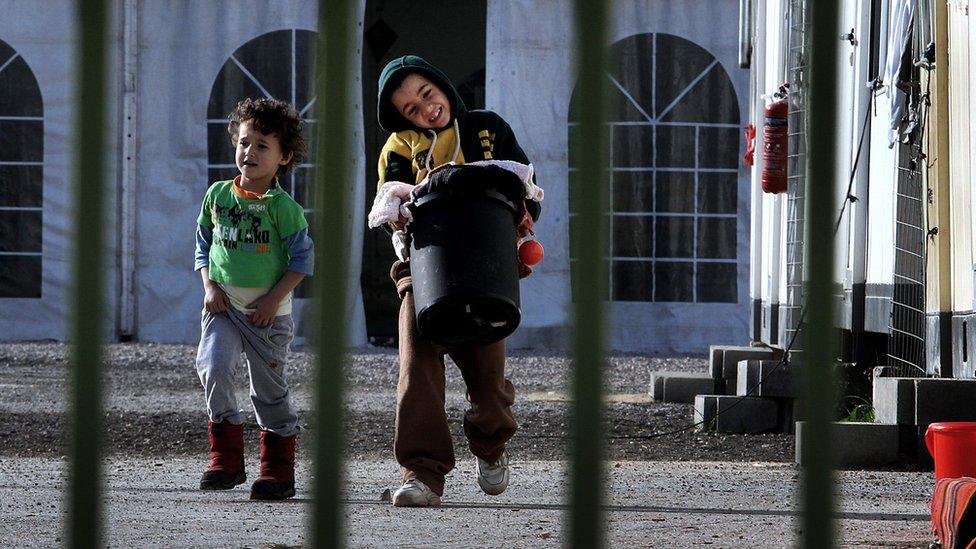 Two migrants boys at a centre in Greece