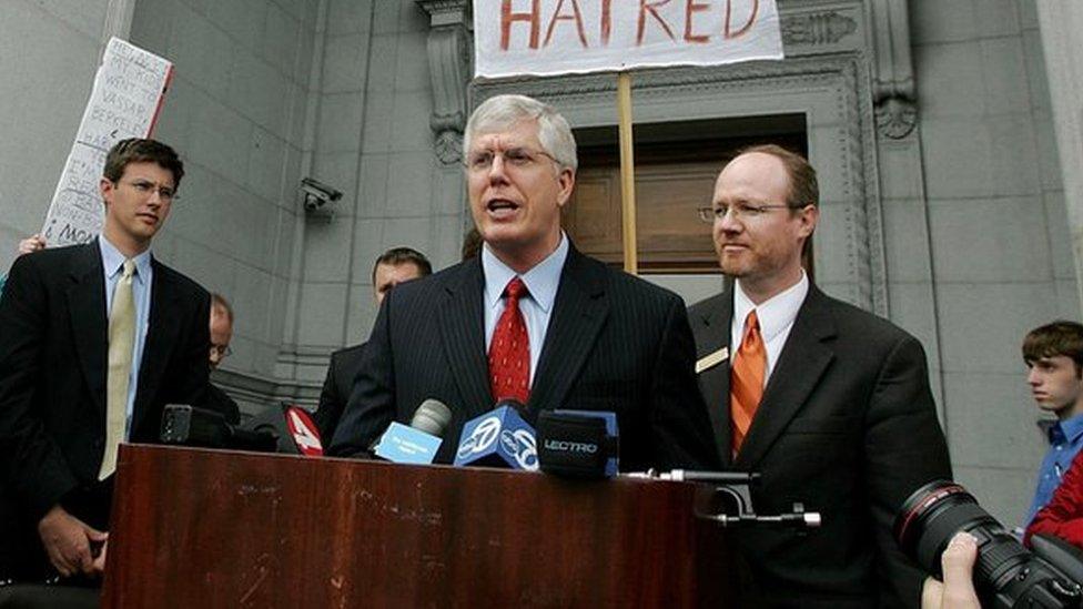 Lawyer Mathew Staver (centre, seen here in 2006) is representing Kentucky clerk Kim Davis