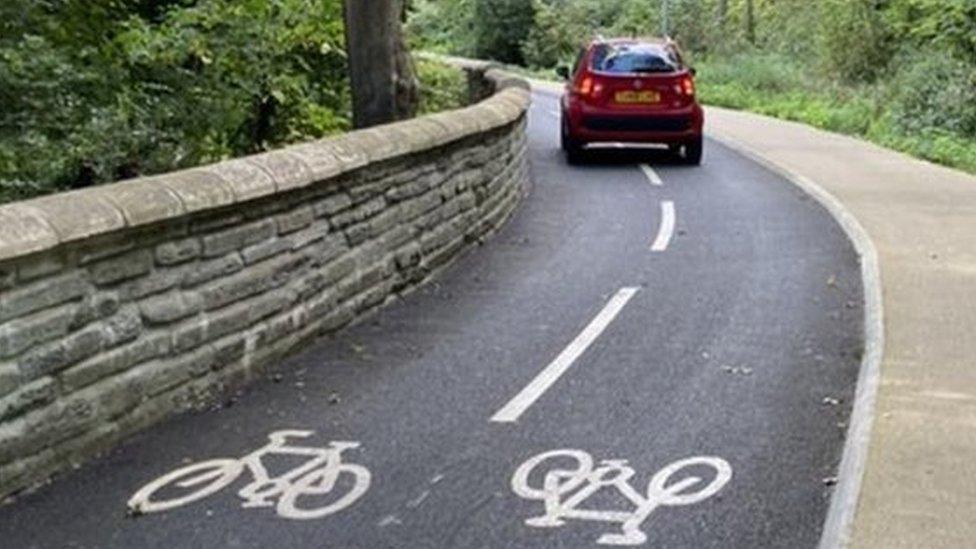 Car on the cycle path