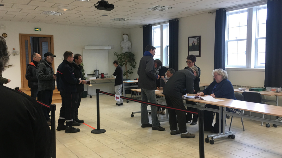 St Pierre and Miquelon voters casting their ballots in the second round of the 2017 French election