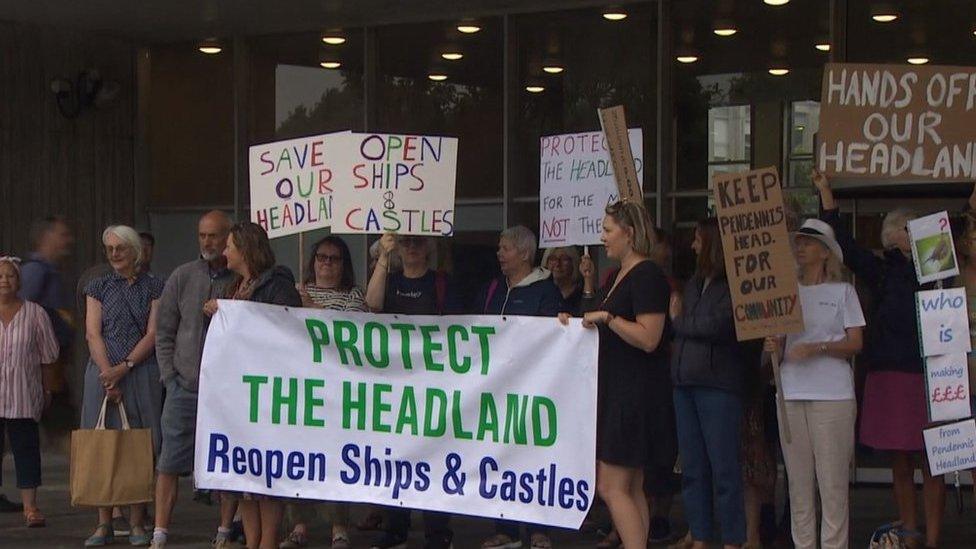 Protestors gathered outside New County Hall