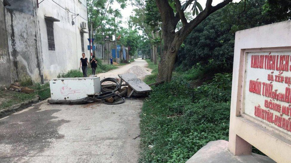 A street is blocked in Dong Tam commune, My Duc district during a land dispute protest on the outskirts of Hanoi, Vietnam 20 April 2017