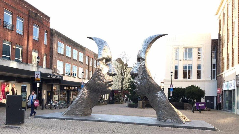 Reflections of Bedford statue