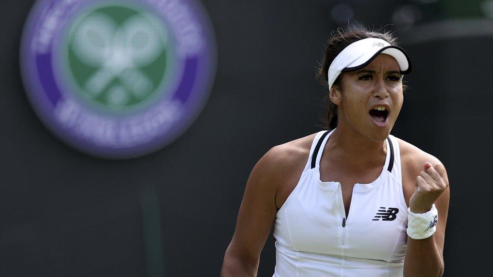 heather watson celebrates a point clenching her fist and smiling