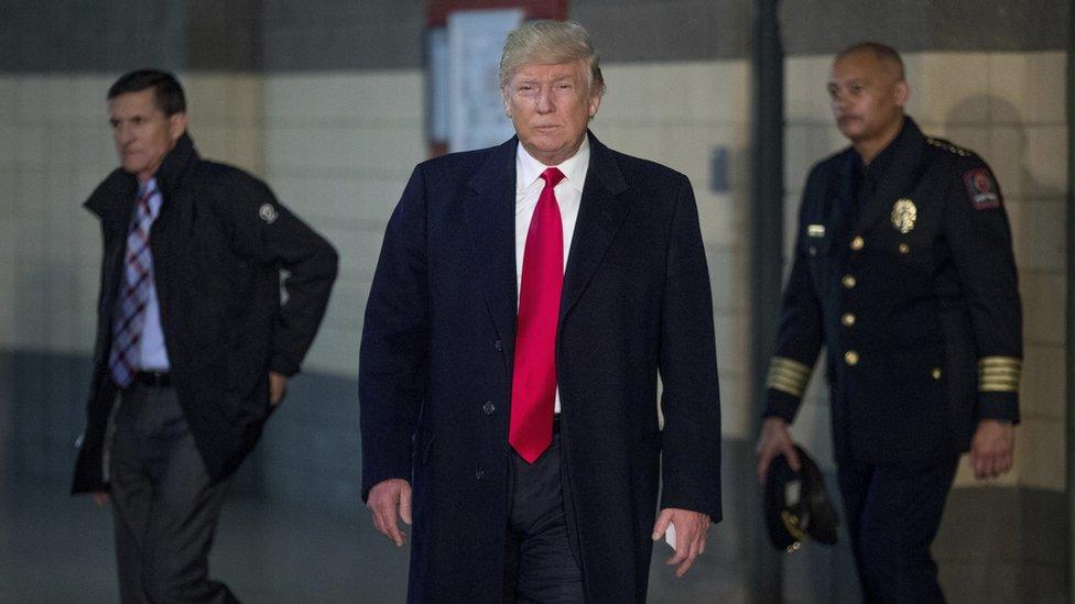 Donald Trump, (C), at Ohio State University