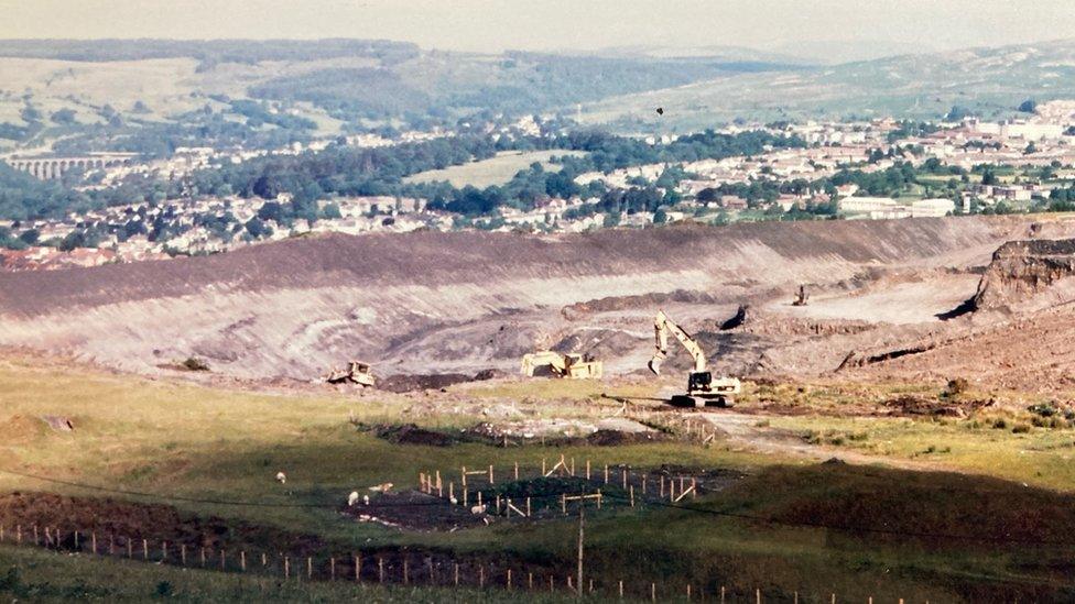 Ffos-y-fran in 2008 with the start of the mine being cut out of fields