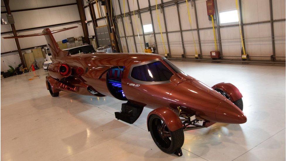 Frank DeAngelo's one-of-a-kind Limo Jet, a 42ft long limo built out of a Lear Jet.