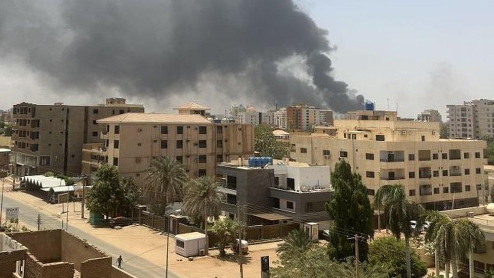 Building on fire in Khartoum