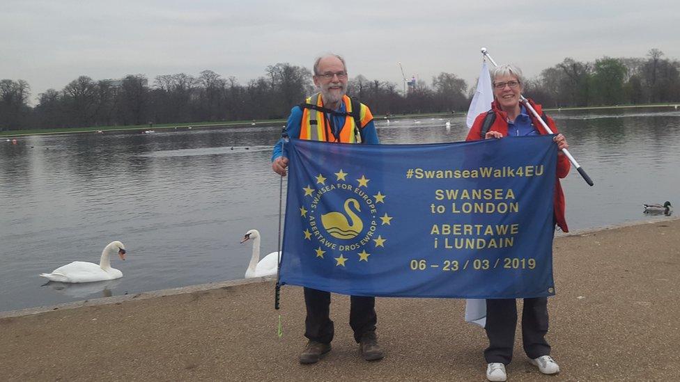 Ed Sides and his wife Rhiannon Barrar at the round pond in Hyde Park, London