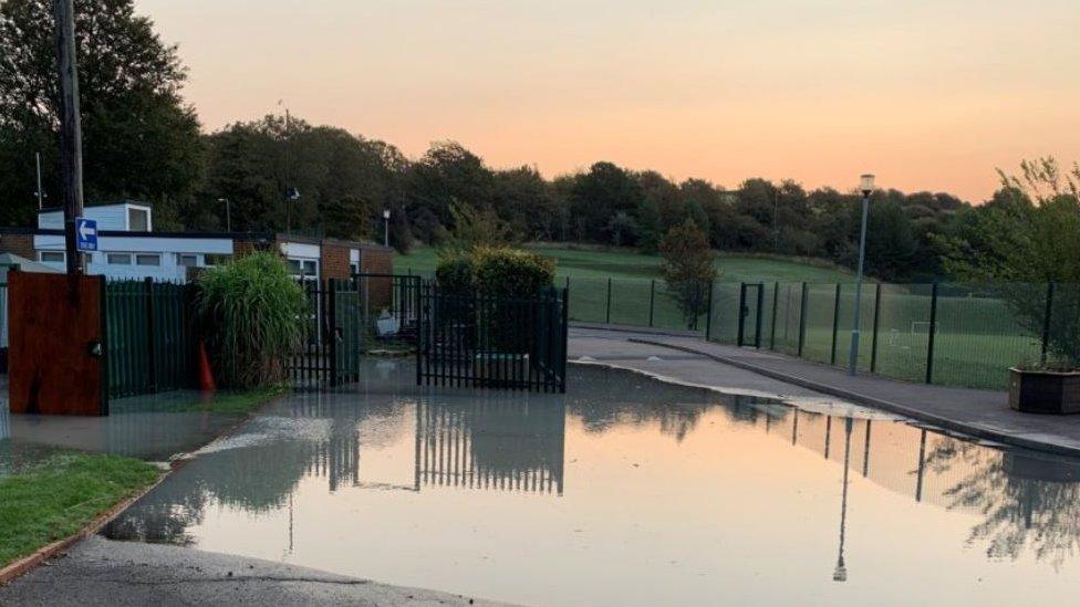 Flooded school grounds