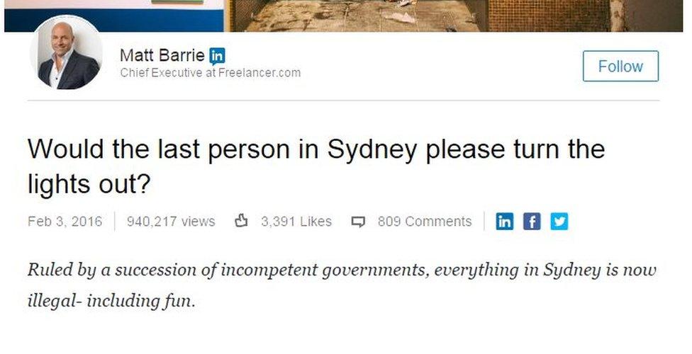 Would the last person in Sydney please turn the lights out? LinkedIn post from Matt Barrie