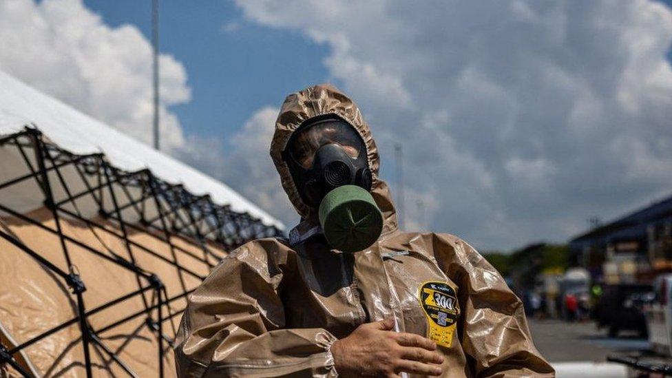 Ukrainian officials this week staged an exercise in case of possible nuclear disaster