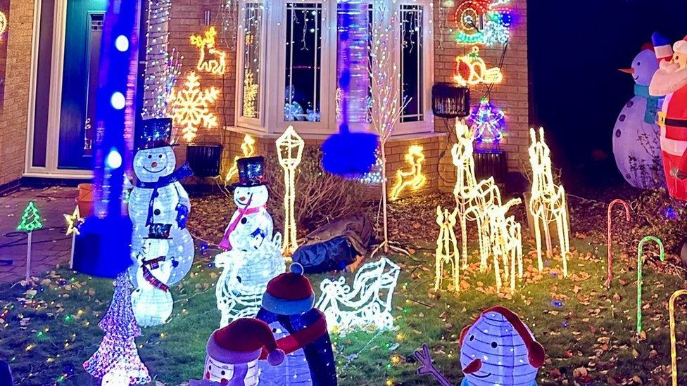 Christmas lights on David Carter's house in Gamston, Nottinghamshire