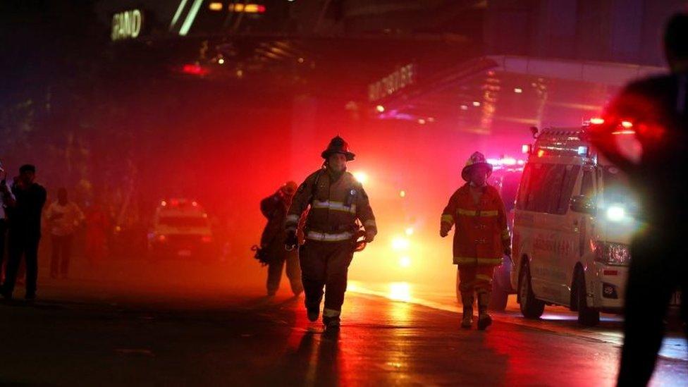 Fire rescue workers at the scene of the fire