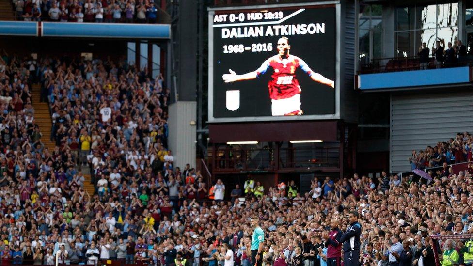 Aston Villa tribute to Dalian Atkinson on a big screen at Villa Park