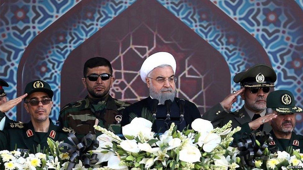 Iranian President Hassan Rouhani attends an armed forces parade in Tehran,