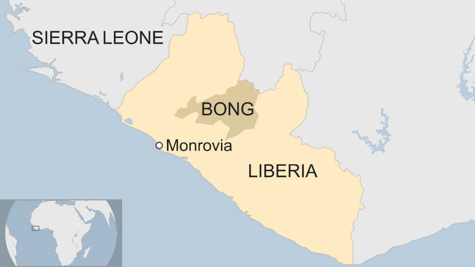 A map of Liberia, showing the capital, Monrovia, and Bong county