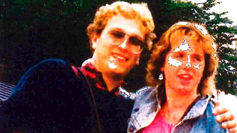 German backpackers Klaus Schelkle, 20, and Bettina Taxis, 22, are seen at an undisclosed location in the summer of 1987