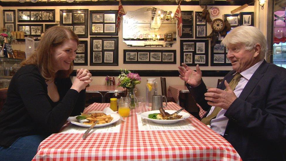 Ella and Stanley laughing during the meal