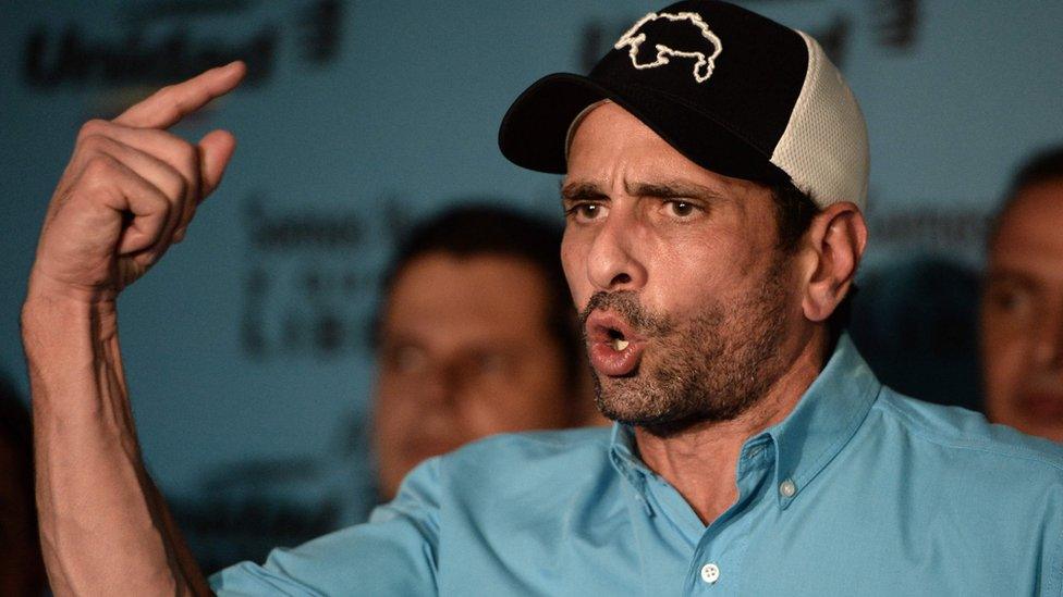 Venezuelan opposition leader and Miranda state governor Henrique Capriles during a press conference with members of the opposition coalition Democratic Unity Roundtable (MUD) in Caracas, 30 July 2017