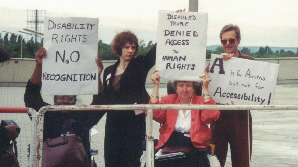 Agnes with other disability campaigners during a protest