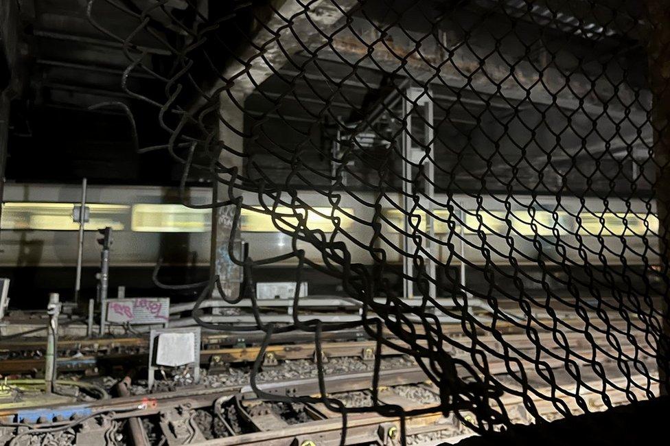 Train running on tracks beneath Smithfield Market